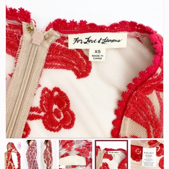 For Love & Lemons Temecula Lace Embroidered Maxi Dress: Red - Picture 7 of 9